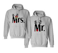 King Queen Matching Hoodie Jumper for Couple His & Hers Christmas Couple Sweatshirt Hoodie Mr Mrs Xmas Couple Hoodie 1PC(Grey-MR,L)