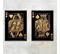 King Queen of Spades Abstract Gold and Black Wall Decor Picture -Framed Canvas Wall Art Playing Cards Creative Print Posters 60x80cm(24x32in) x2 With Frame