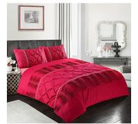 Homespace Direct Eleanor Lux Pin Tuck Duvet Cover Set Red King Gold Laced