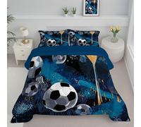 King Reversible Duvet - Football Coverless Duvet - All Seasons Abstract Race Celebration Duvet- Quilt with Pillowcases - Lightweight Washable Comforter 230x220cm Dark Blue