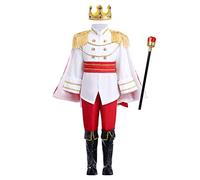 King Royal Prince Charming Costume for Kids Boys Halloween Carnival Cosplay Christmas Birthday Party Fancy Dress Up World Book Day Tunic Top Cloak Pants Crown Scepter Shoes 6pcs Set Red 9-10 Years