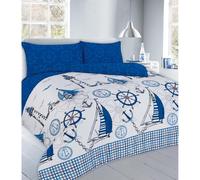 Homespace Direct Sailboats Nautical Duvet Cover Set Fully Reversible Bedding Blue - King