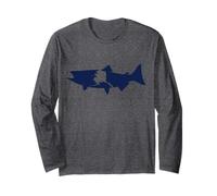 King Salmon Alaska Flag Fisherman Art Chinook Silhouette Long Sleeve T-Shirt