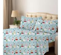 King Sheet Set - 4 Piece Bedding - Brushed Microfiber Soft Sheets for King Size Bed with Flat,Fitted Sheet,2 Pillow Cases (Starry Snowmen)