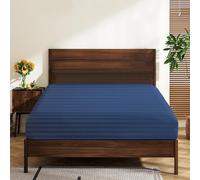 King Size 100% Egyptian Cotton Fitted Sheets 600 Thread Count 16" Deep Pocket, Ultra-Soft Hotel Luxury, Durable, Breathable and Comfy Bottom Sheet (1 Pack King Fitted Sheet, Striped Navy Blue)