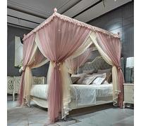 King Size 4 Corners Mosquito Net Bed Canopy for Girls - Double Layer Sheer Mesh Drapes, Perfect Room Decor in Pale Mauve - Ele ct Protect for Sweet Dreams