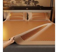 King Size Bamboo Mattress Pad 1.8x2m - Reversible Rattan Weave & Cool Ice Silk Surface - Breathable, Eco-Friendly Bedding for Summer Comfort - Soft, Brown