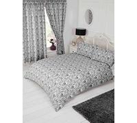 King Size Bed Annette Black, Duvet/Quilt Cover Bedding Set, by MY HOME, Floral Damask Design
