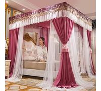 King Size Bed Canopy Net Double Layer Blackout Fabric Floor Standing Privacy Screen Elegant Four Post Design for Enhanced Sleep and Comfort