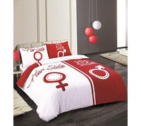 King Size Bed Red White His Side & Her Side Duvet Cover & Pillowcases Bedding Set Easy Care Polycotton
