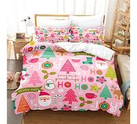 King Size Bedding pink christmas tree Bedding Set With Zipper Closure Fluffy, Duvet Cover Set 230x220 cm Includes 2 Pillowcases 50x70 cm