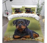 King Size Bedding Sets Black-brown Rottweiler fallen leaves in autumn Double Bed Duvet Cover Set with Pillow Cases Hidden Zipper Adults Teenager 3Pcs Fluffy Duvet Cover King Size
