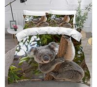 King Size Bedding Sets Koala Sitting On Tree Koala Duvet Cover Set with Pillow Cases Adults Teenager Luxury Bedroom Decor 3Pcs Microfiber Fluffy Zipper Duvet Cover King Size