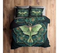 King Size Bedding Sets, Luna Moth Duvet Cover with 2 Pillowcases, 3 Piece Bedroom Decor, Bohemian Mandala Floral Pattern Soft Microfiber Quilt Cover, Zip Fastening A470C