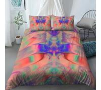 King Size Bedding Sets Printed Duvet Covers Pink Green Blue Symmetrical Abstract Luxury Art Pattern 3 Pcs Ultra Soft Hypoallergenic Microfiber Quilt Duvet Set 230X220Cm With Zipper Closure + 2 Pill