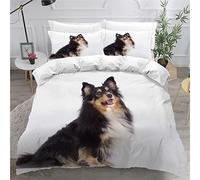 King Size Bedding Sets Shetland Shepherd Dog Kawaii Pet Double Bed Duvet Cover Set with Pillow Cases Hidden Zipper Adults Teenager 3Pcs Fluffy Duvet Cover King Size