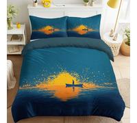King Size Bedding Sets, Soft Microfiber Reversible Healing Abstract Zen Natural Silhouette Boat Duvet Cover 90" x 87" with 2 Pillowcases Modern Minimalist Quilt Cover for Kids and Adults
