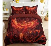 King Size Bedding Sets, Soft Microfiber Reversible Unique Artistic Elegant Swirl Flames Phoenix Duvet Cover 90" x 87" with 2 Pillowcases Fantasy Comic Quilt Cover for Kids and Adults