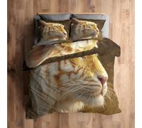 King Size Bedding Sets, Tiger Duvet Cover with 2 Pillowcases, 3 Piece Bedroom Decor, Gold Art Wild Animal Pattern Soft Microfiber Quilt Cover, Zip Fastening &S566
