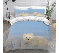 King Size Bedding Sets White Arctic Fox Snow Fox Duvet Cover Set with Pillow Cases Adults Teenager Luxury Bedroom Decor 3Pcs Microfiber Fluffy Zipper Duvet Cover King Size