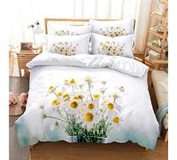 King Size Bedding White Daisy Bedding Set With Zipper Closure Fluffy, Duvet Set 230x220 cm Includes 2 Pillowcases 50x70 cm