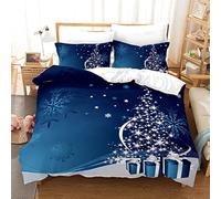 King Size Blue Duvet Cover Set for Kids Adult Blingbling Silver Stars Christmas Tree Pattern Bedding Comforter Cover Set for New Year Home Decor Soft Microfiber Quilt Cover Set with 2Pillowcases