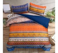 King Size Bohemian Duvet Cover Orange and Blue Colorful Boho Bedding Set with 2 Pillowcases Soft Microfiber Moroccan Bed Cover 220cm X 230cm