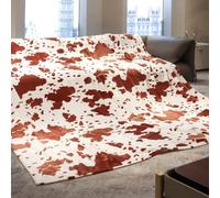 King Size Brown Blanket for Bed - 90x108 Inch Fuzzy Plush Fleece, Lightweight Warm Cow Print Throw for Bedroom, Living Room, Home Decor