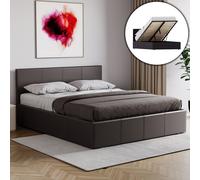 (King Size, Brown) Lisbon Ottoman Bed Frame Faux Leather Storage UKFR