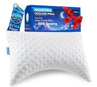 King Size Cooling Side Sleeper Pillow for Neck and Shoulder Pain, Adjustable Shredded Memory Foam Cervical Neck Support Pillow, Ergonomic Curved Crescent Pillow, Extra Fill Included, White