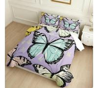 King Size Coverless Duvet 7.5 Tog Butterfly close-up Down Alternative Comforter Set with 2 Pillowcases, Purple Soft Warm Microfibre Quilt 230 x 220 cm