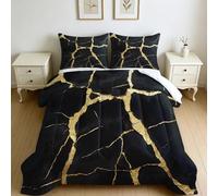 King Size Coverless Duvet Set 7.5 Tog Marble crack pattern Soft Down Alternative Comforter black 230 x 220 cm with 2 Pillowcases, All Season Bedding