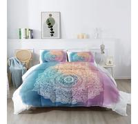 King Size Coverless Duvet Set, Bohemian Mandala Flowers Lines Bedding Set Pink Blue Machine Washable Quilt with 2 Pillowcases, Reversible Lightweight Comforter for Easy All-Season