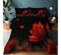 King Size Down Alternative Duvet, Floral Fantasy Rose Petal Flutter Reversible Quilted Duvet for All Seasons - Breathable Lightweight Non-Allergenic and Machine Washable (220x240 CM, Dark red)