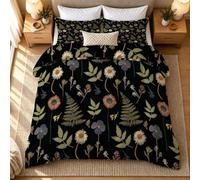 King Size Duvet 13.5 Tog Coverless Wildflowers and Ferns, Winter Warm | Thick Soft & Cosy Quilt Set, Anti Allergy Bedding, Daisies and Pansies, Black, Machine Washable, Reversible, 2 Pillowcases