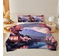 King Size Duvet 7.5 Tog - Reversible Cherry Blossom Pattern Coverless Duvet, All Year - Traditional Japanese Pattern Comforter, Soft Japanese Ukiyo-e Quilt Duvets With 2 Pillowcases, 230x220 cm D50