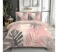 King Size Duvet Cover Botanical Watercolor Palm Leaves And Monstera Bedding Set with 2 Pillowcases Soft Non Iron Microfiber Bed Cover Light Pink Hypoallergenic Duvet Cover Set