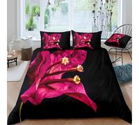 King Size Duvet Cover Bougainvillea Bedding Sets Soft Microfibre 3D Flower Plant Quilt Cover 230x220 cm with Zipper Closure + 2 Pillowcases 50x75 cm Bedroom Bed Set A-3218
