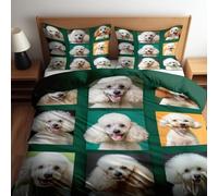 King Size Duvet Cover Forest Green Ultra Soft 3 Pcs Bedding Set with 2 Pillowcases Soft Microfiber Animal Dog Poodle Bed Cover 220x240 cm Anti Allergic