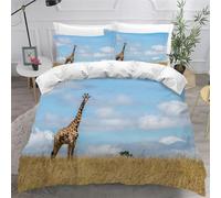 King Size Duvet Cover Giraffe Bedding Sets Soft Microfibre 3D Wild Animals Quilt Cover 230x220 cm with Zipper Closure + 2 Pillowcases 50x75 cm Bedroom Bed Set C-4534