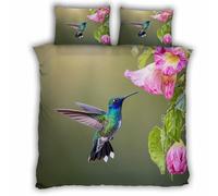 King Size Duvet Cover Hummingbird 220x230 cm Bedding Set with Zipper Closure 3D Flowers Birds 3 Pieces Soft Microfiber Duvet Cover with 2 Pillowcase 50x75（MXX 1-9）