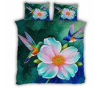King Size Duvet Cover Hummingbird 220x230 cm Bedding Set with Zipper Closure 3D Flowers Birds 3 Pieces Soft Microfiber Duvet Cover with 2 Pillowcase 50x75（MXX 6-1）