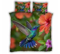 King Size Duvet Cover Hummingbird 220x230 cm Bedding Set with Zipper Closure 3D Flowers Birds 3 Pieces Soft Microfiber Duvet Cover with 2 Pillowcase 50x75（MXX 1-2）