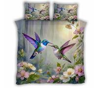 King Size Duvet Cover Hummingbird 220x230 cm Bedding Set with Zipper Closure 3D Flowers Birds 3 Pieces Soft Microfiber Duvet Cover with 2 Pillowcase 50x75（MXX 2-1）