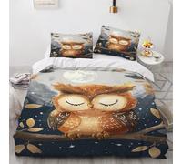 King Size Duvet Cover Owl 220x230 cm Bedding Set with Zipper Closure 3D Cute Owl 3 Pieces Soft Microfiber Duvet Cover with 2 Pillowcase 50x75（MXX 4-7）