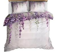 King Size Duvet Cover Purple Vine Bedding Sets Soft Microfibre 3D Wisteria Flower Quilt Cover 230x220 cm with Zipper Closure + 2 Pillowcases 50x75 cm Bedroom Bed Set A-4800