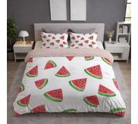 King Size Duvet Cover & Quilt Cover Bedding Set - 230 x 220 cm 3 pcs + 2 Pillowcases, Super Soft Microfiber, Wrinkle-Resistant, Easy Care, Breathable, Red, Cartoon Triangle Watermelon