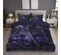 King Size Duvet Cover & Quilt Cover Bedding Set - 230 x 220 cm 3 pcs + 2 Pillowcases, Super Soft Microfiber, Wrinkle-Resistant, Easy Care, Breathable, Purple, Night Mysterious Eyes