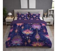 King Size Duvet Cover & Quilt Cover Bedding Set - 230 x 220 cm 3 pcs + 2 Pillowcases, Super Soft Microfiber, Wrinkle-Resistant, Easy Care, Breathable, Pink, Art Lotus Lantern