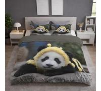 King Size Duvet Cover & Quilt Cover Bedding Set - 230 x 220 cm 3 pcs + 2 Pillowcases, Ultra Soft Microfiber, Wrinkle-Resistant, Easy Care, Breathable, Grey, Animal Cute Panda